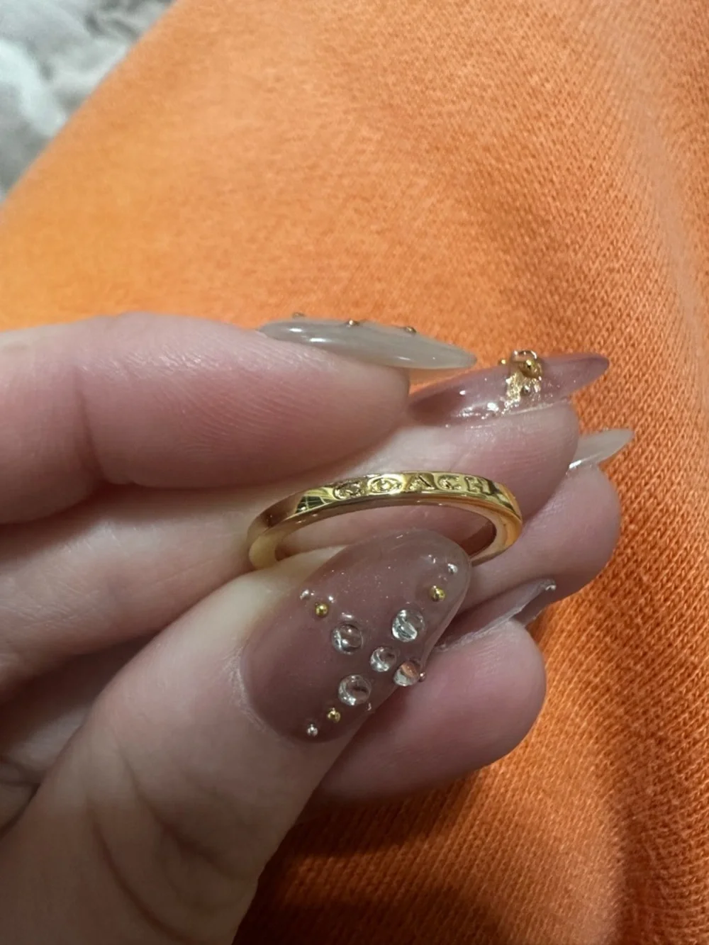 Coach Gold Tone Signature Slim Bangle Ring